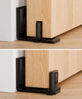 Sliding Barn Door Floor Guide With Adjustable Roller, U-Shape Flexible Flush Design, Wall Mounted Black, for wood doors