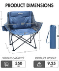 Heavy Duty Portable Camping Chair With 350 Lb Capacity, Extra Wide 1.6 Inch Padded Ergonomic Seat, Pinch Free Frame dimensions
