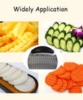 Front view of ULIFEBETTER stainless steel crinkle cutter with black handle for vegetables and potatoes (6.1x4.7in)