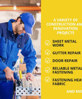 Worker using Black Aluminum Pop Rivets Kit 100 Pack 3/16 By 1 Inch Closed End Rivets With Large Head for metal fastening