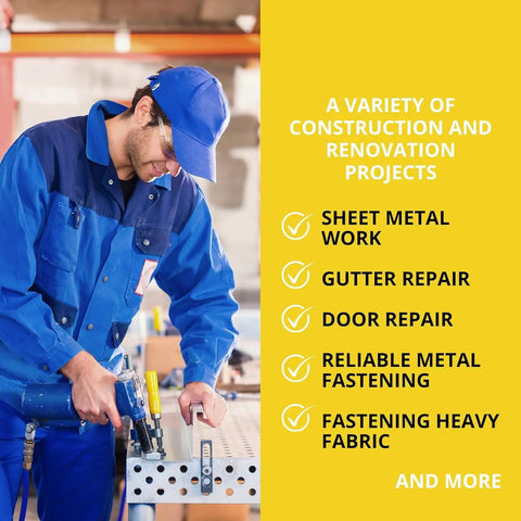 Worker using Black Aluminum Pop Rivets Kit 100 Pack 3/16 By 1 Inch Closed End Rivets With Large Head for metal fastening