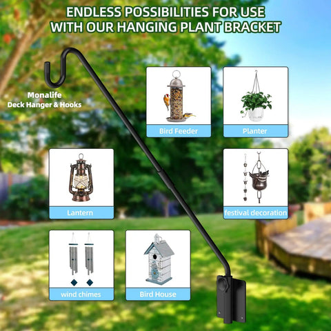 Heavy Duty Wall Mounted Deck Hook For Outdoor Plant Hangers Bird Feeders And Lanterns With 360 Degree Rotating Pole And Extended Arm Rust Resistant Sturdy Metal Bracket For Flower Baskets And More