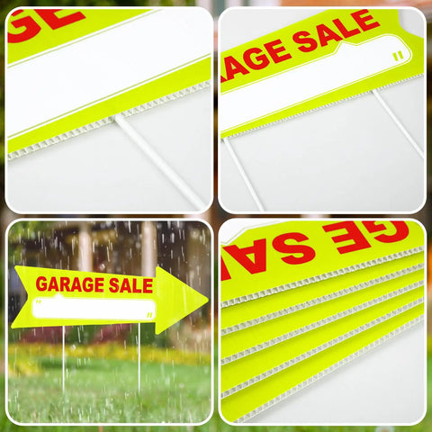 12 Pack Double Sided Neon Arrow Garage Sale Signs With Stakes 17 X 6 Inches High Visibility This Way Plastic Decoration Yellow And Red Great For Yard Sales Flea Markets Or Pop Up Events Easy To See From Afar. neon arrow garage sale sign with stake, yellow and red