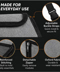 Close-up of Multi Pocket Rear Seat Bag Optimized For Tesla Cybertruck 2023 Through 2026 with adjustable straps and zipper details.