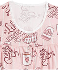 Hassle Free Snap Front Cobbler Apron Vest With Dual Patch Pockets Top Shelf Easy Care Smock designed with playful coffee-themed print.