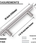 25 Pack Solid Stainless Steel Cabinet Pulls Satin Nickel Euro Style T Bar Drawer Handles Dresser Pulls Center To Center 7-9/16 Inches, Overall Length 10 Inches Kitchen Cupboard Furniture Hardware shown with measurements