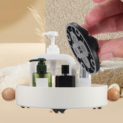 Image of Swivel Caster Wheels 360 Degree Rotation Self Adhesive 12pcs Mini on a rotating tray with personal care bottles.