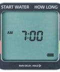 Display of Four Zone Digital Water Timer With Flexible Scheduling From Every Hour To Once A Week Manual Override No Fuss Setup