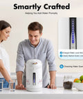 Heavy Duty Three Liter Hot Water Dispenser Serving Top Tier Auto And Manual Pouring Lines Clean Line Tabletop showing enlarged water level window.