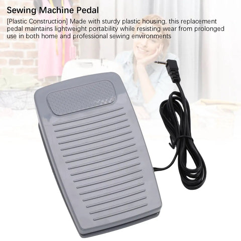 Top Shelf Foot Controller Pedal For Home Sewing Machines With Attached Cord Dead Even Speed Control Compatible With Eversewn Singer Huskystar Models Ironclad Replacement Piece, gray plastic pedal with cord.