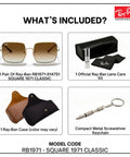 RB1971 Square Shape Stylish Sunglasses For Women Non Polarized With Clear Gradient Brown Lenses Includes Official Eyewear Kit displayed with accessories