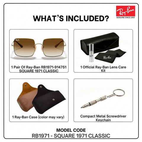 RB1971 Square Shape Stylish Sunglasses For Women Non Polarized With Clear Gradient Brown Lenses Includes Official Eyewear Kit displayed with accessories