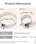 Two Inch Stainless Steel Worm Gear Hose Clamps Set, 304 Stainless, 10 Pack product details on size and material information.