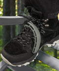 Climbing Tree Stand Accessories for Hunting, 1 Pair Stirrups with 22.8 Inch Elastic Rope, boot in gray stirrup on metal stand