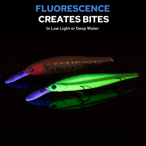Suspending Jerkbait Lures With Sound Flash And Beastly Action For Bass Walleye Pike Catfish Neutral Buoyancy, glow effect