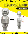 3/8 Inch NPT Hydraulic Quick Connect And Disconnect Coupler Set Workhorse Grade shown installed with connection arrows