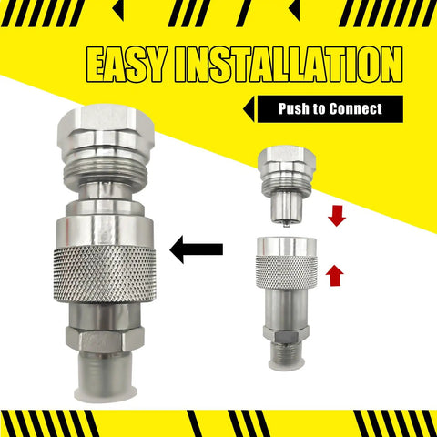 3/8 Inch NPT Hydraulic Quick Connect And Disconnect Coupler Set Workhorse Grade shown installed with connection arrows