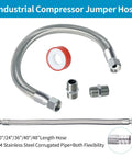 Badass Industrial Grade Stainless Steel Compressor Jumper Hose With Quarter Inch Npt Male Ends And Full Spin Swivel Fittings. 20" length.