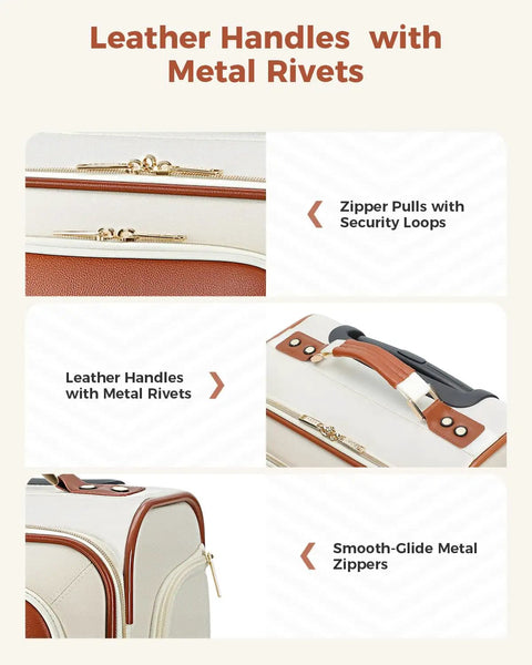 Underseat Carry On Luggage For Women Lightweight 19 Inch Multi Compartment Travel Bag Leather Handles Metal Rivets Detail