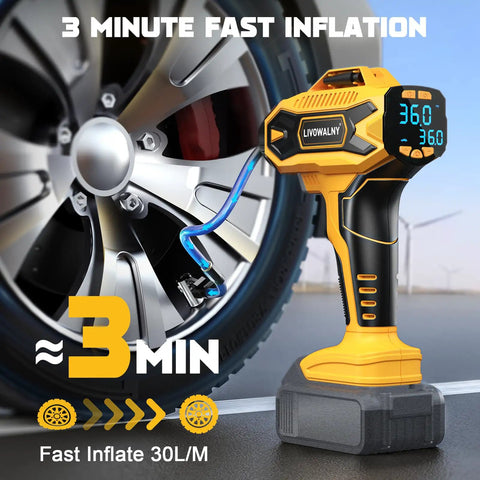 Cordless 160 PSI Tire Inflator Air Compressor With Digital Pressure Gauge Battery Powered Electric Pump inflating car tire