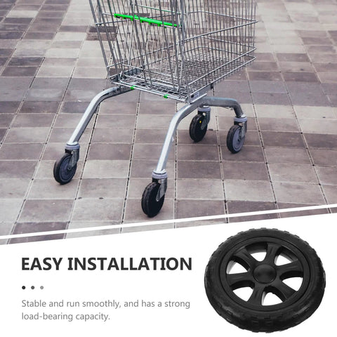 Shopping cart on pavement with 6.7 inch folding shopping cart wheels replacement for grocery carts and trolleys, easy install