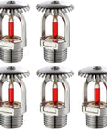 Top Shelf Five Pack Brass Fire Sprinkler Heads Pendent Type with Thermal Glass Bulb and 3/4 inch NPT thread for quick response.