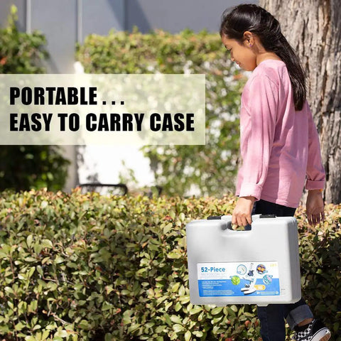 Portable 52-piece carry case for Rock Solid 1200X Monocular Compound Microscope With Killer LED Lighting And A Straight Up 52 Piece Science Starter Kit For Students Crushing Biology And Chemistry Labs.