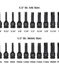 Heavy Duty Half Inch Drive Impact Hex Bit Set, 20-Piece Master Allen Socket Kit With SAE And Metric Sizes, Cr-Mo Steel