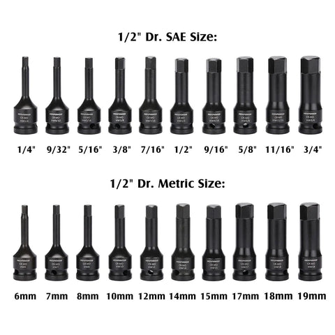 Heavy Duty Half Inch Drive Impact Hex Bit Set, 20-Piece Master Allen Socket Kit With SAE And Metric Sizes, Cr-Mo Steel