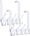 Over The Door Hook Rack With 5 Tri Hooks For Coats And Towels, Space Saver Door Hanger, White Finish, Fits 1 3/8 To 1 3/4 Inch Doors, 2 Pack