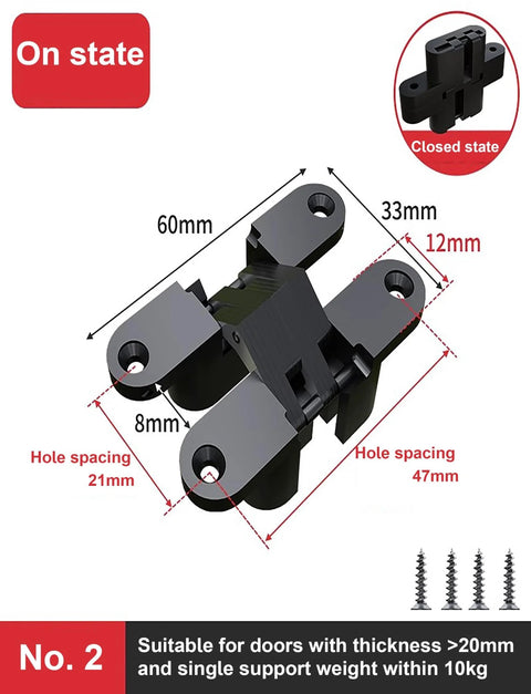 Diagram of Hidden Door Hinges 2 Pack Concealed Cross Hinges For Kitchen Cabinets 180 Degree Opening Zinc Alloy Invisible Hinge