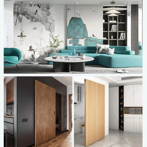 Slick Hidden Track Sliding Door Hardware With Invisible Floor Rail For Bedrooms And Bathrooms Featuring Soft Close Mechanism, showcased in modern interiors.