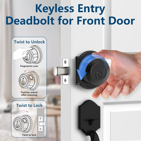 Slick Biometric Fingerprint Deadbolt Lock For Front Door Delivering Nail Down Accuracy With No Sweat App Management And Tight Bluetooth Access For Rock Solid Home Security Setup, close-up of keyless entry with a hand unlocking.