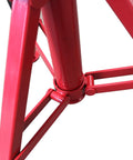 Close-up of red folding base of Heavy Duty Pipe Stand With V Head, Adjustable Height, Folding Portable Design, 2500 Lb Load Capacity