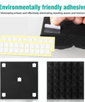 50 Pack Pyramid Acoustic Foam Panels 2 By 12 By 12 Inches For Walls And Ceilings Studio Grade Soundproofing shown with adhesives