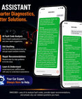 Smartphone displaying AI assistant features for Bluetooth OBD2 Scanner For iPhone And Android With Free App, Read And Clear Engine Codes.