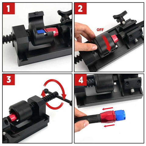 Heavy Duty Aluminum Fuel Line Fitting Installation Tool Set With Five Adjustable Dies 4AN 6AN 8AN 10AN And 12AN demonstration steps