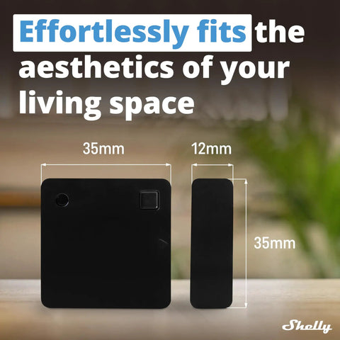 Smart Door And Window Sensor In Black With Bluetooth, Long Battery Life Up To 5 Years, Tilt And Luminosity Monitoring, Size Shown