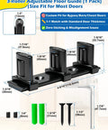 Three-Roller Adjustable Sliding Closet Door Floor Guide Upgrade Kit Bottom Mount For Bypass Double Bypass And Barn Doors One Pack Provides Ultra Smooth Gliding And Edge Protection For Door Panels showing black components and screws on a white background.