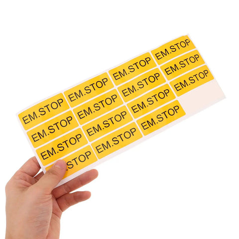 Emergency Stop Label Stickers Set 15 Yellow PVC Decals for Industrial Equipment Panels Weatherproof and Wear Resistant Safety Signs