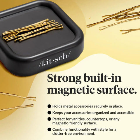 Magnetic Bobby Pin Organizer for desk and vanity, black 1 pc, strong pin holder keeping hair pins and clips organized.