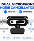 Legit Crisp 1080P Webcam For Pc And Laptops With Dual Noise Cancelling Mic shown with dual mic array and noise reduction features.