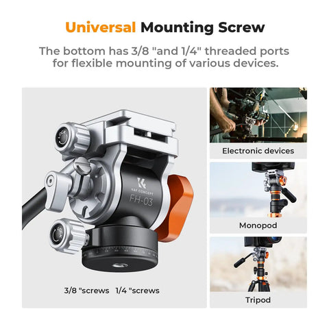 Travel Ready Compact Fluid Head For Tripods With Pan And Tilt Arca Swiss Compatible hydraulic dampening and threaded ports