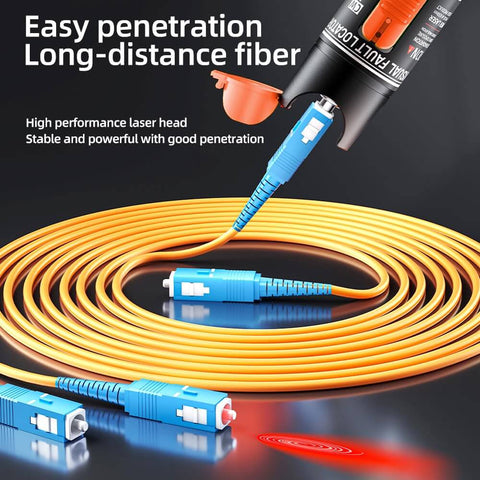 Pro Grade Visual Fault Locator For Fiber Optic Cables With 10 To 20 Kilometers Output Red Light VFL Pen Style and coiled cable