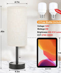 Bedroom Lamps Set Of 2 With 3 Color Modes And USB C And USB A Charging Ports, showing dimensions and two free bulbs included.