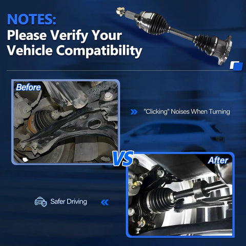 Before and after comparison of CV Axle Front Left Or Right 4WD Heavy-Duty Replacement For Chevy Silverado and GMC models 1999-2005