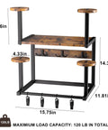 Hella Sturdy Wooden Wall Mount Helmet Rack Featuring Four Deep Cradles For Motorcycles Dirt Bikes Ski Gear And Bucket Hats showing dimensions and strong steel hooks.