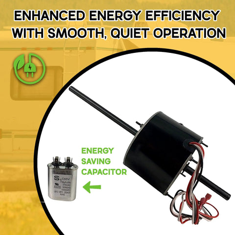RV Air Conditioner Fan Condenser Motor Plug And Play Direct Replacement One Third HP 1675 1080 RPM with capacitor