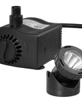 400 GPH Low Water Auto Shut Off Fountain Pump With LED Light for 3 To 5 Feet Fountains, black pump and LED light shown.