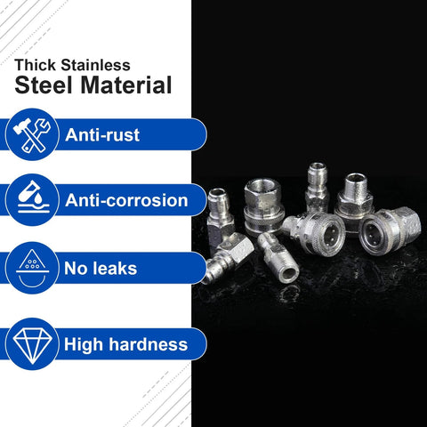 Wayona 8-piece stainless steel pressure washer quick-connect fittings (3/8 in), front view.